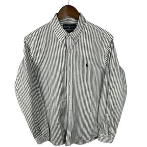 Ralph Lauren Men's Black and White Button Down Striped Shirt Medium